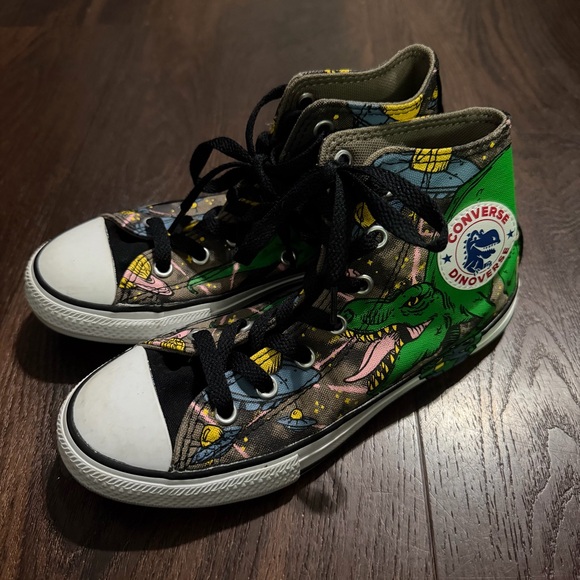 Converse Chuck Taylor All Star Dinoverse Dinosaur Hi Top Sneakers Kids Size 2 - Picture 2 of 10